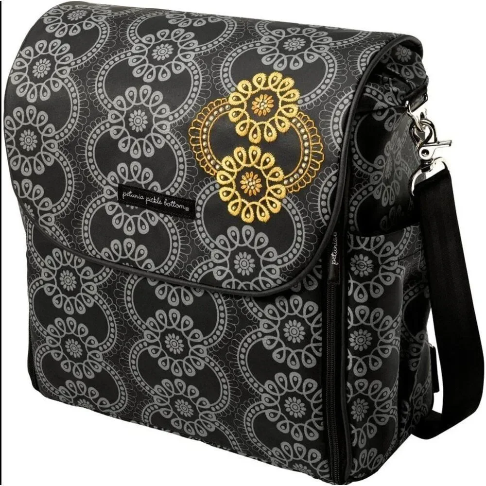 Petunia Pickle Bottom Diaper Bag Backpack Gray & Black, fold out changing